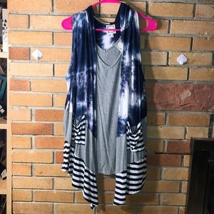 Exaggerated hooded vest with sep tank duo